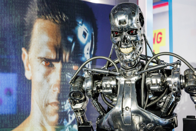 Robot T- 800, đạo cụ trong phim The Terminator, trưng bày ở Triển lãm DeutschlandDigital năm 2023 tại Đức. Ảnh: Reuters